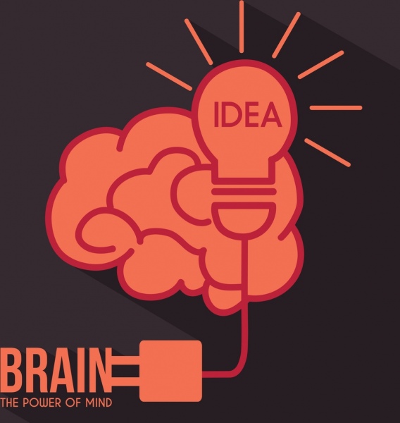 kreative Idee Konzept flache Glühbirne Gehirn stecken Sie Symbole