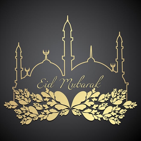 Creative Line Art Mosque With Floral Art Element Eid Mubarak Greeting Card