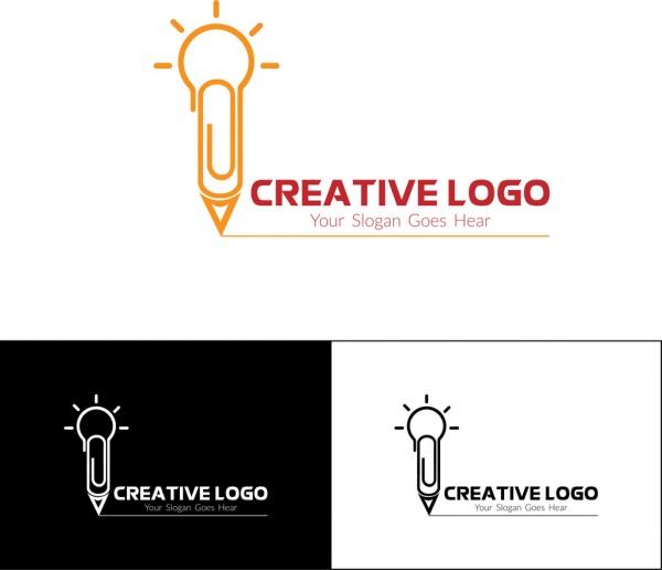 Logotipo de diseño creativo conjuntos bombillas y pen sketch