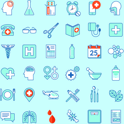 ícones de contorno médica criativo conjunto de vetores