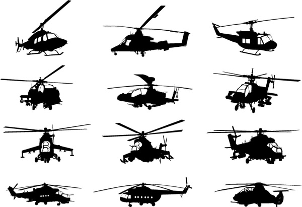 helikopter militer kreatif siluet vektor