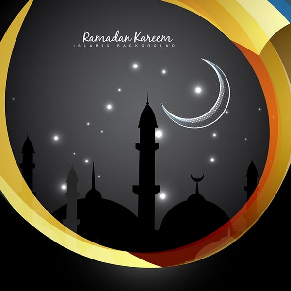 創造性的橙色圈子與齋月月亮伊斯蘭教的背景