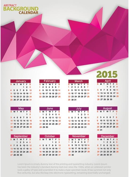 Creative Pink Triangle Shape15 Vector Calendar