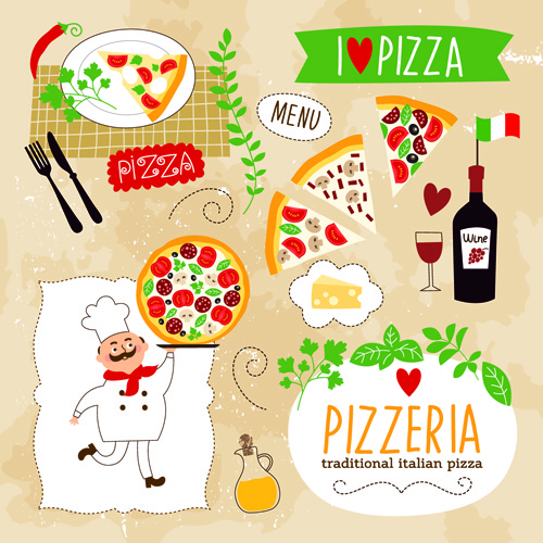 elementos criativos de design de pizza vetor 7