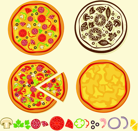 conjunto vectorial de elementos de diseño de pizza creativa