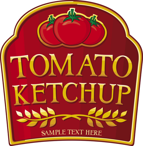 創造的なトマト ケチャップ ステッカー ベクトル