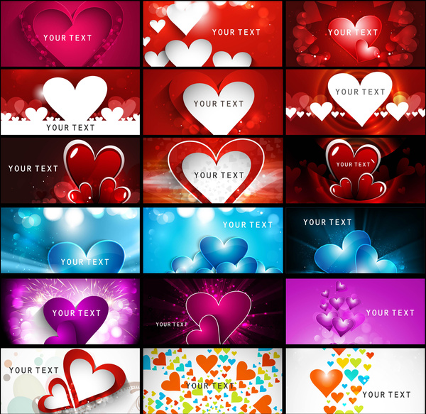 творческий яркие красочные сердца Валентина коллекция визитная карточка набор векторные иллюстрации