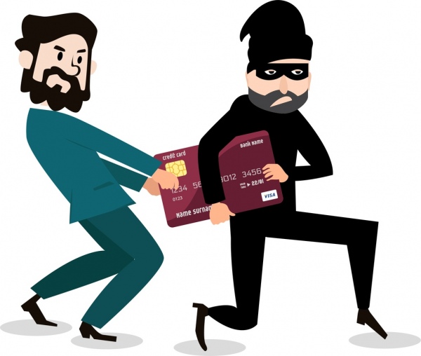 信用卡广告商家强盗图标卡通设计