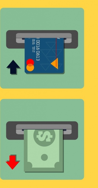 بطاقة الائتمان الإعلانات الملونة تصميم مسطح رمز المال