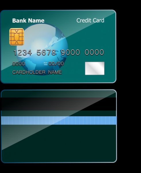kartu kredit template desain hijau gelap dunia dekorasi