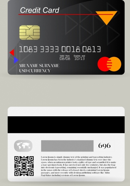 modelo de cartão de crédito design realista a decoração cinza escuro
