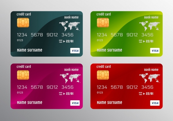 design realista multicoloridos modelos de cartão de crédito