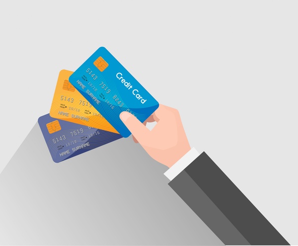 carta di credito d'illustrazione con in mano