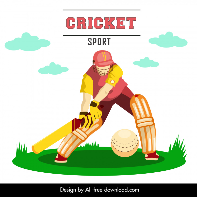 Cricket Banner Vorlage Spieler schlägt Ball Skizze