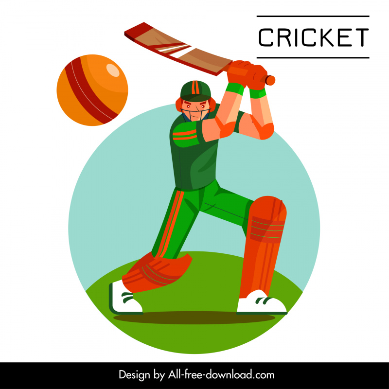 críquete jogo banner dinâmico cricketer bola esboço desenho animado