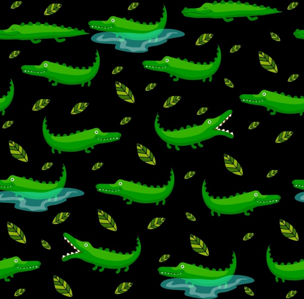 ícones de fundo verde crocodilo repetindo projeto