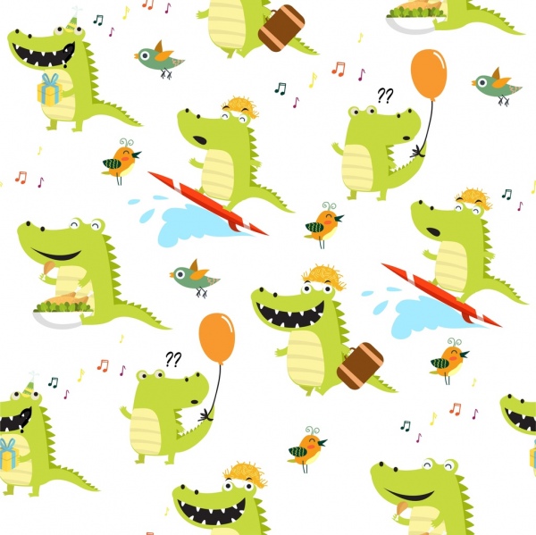 aves de crocodilo fundo engraçados ícones repetindo decoração