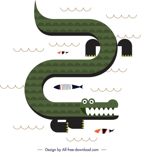 obraz krokodyl kolorowy płaski szkic zakrzywione