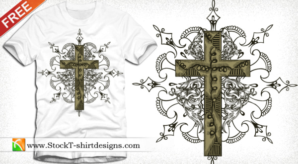 Крест tshirt дизайна с цветочным орнаментом
