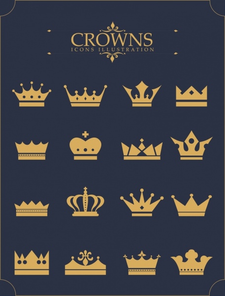 Корона коллекции икон различные желтые формы