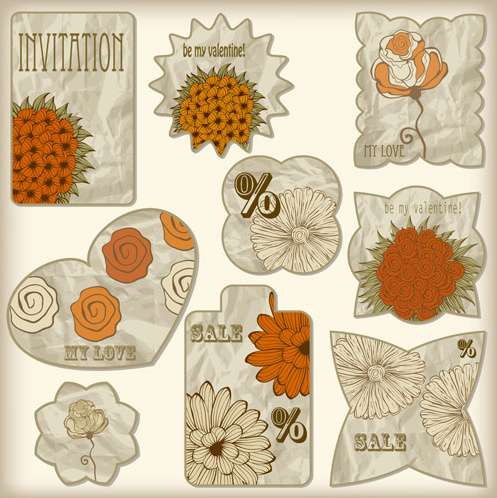 gumpalan kertas label floral vector