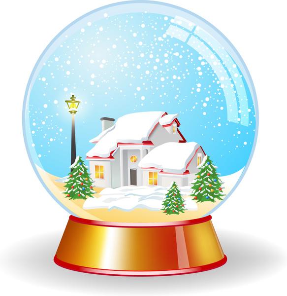 globo mágico de cristal con casa y nieve
