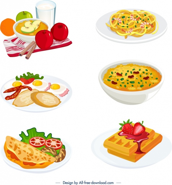 diseño de cocinas los iconos coloridos en 3d