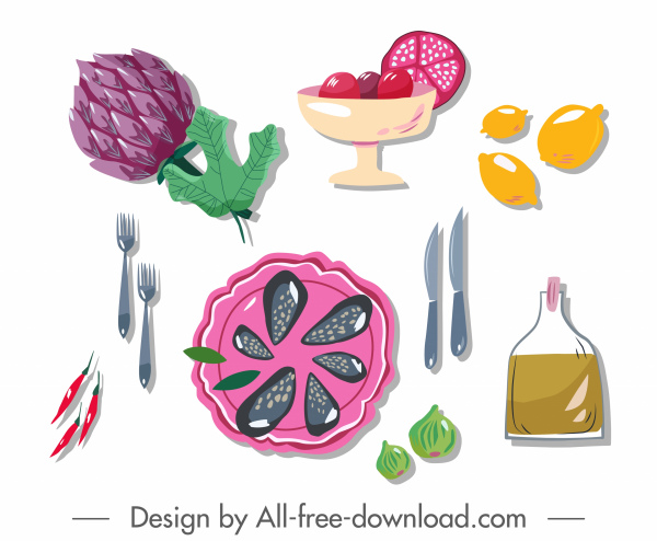 elementi di design d'arte culinaria piatti classici simboli disegnati a mano