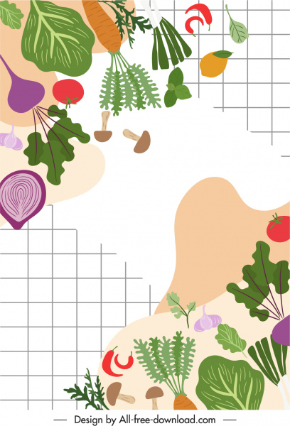 template latar belakang kuliner elemen sayuran datar cerah