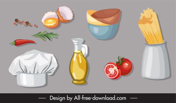 elementos de design culinário clássico ingredientes ferramentas esboço