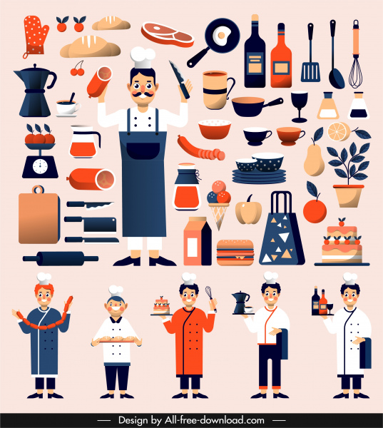 diseño culinario elementos utensilios de cocina ingredientes boceto