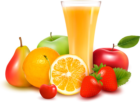 minuman cangkir dengan buah-buahan vektor