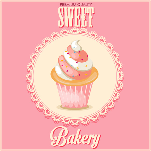 Cupcake And Sweet Card With Lace Vector
