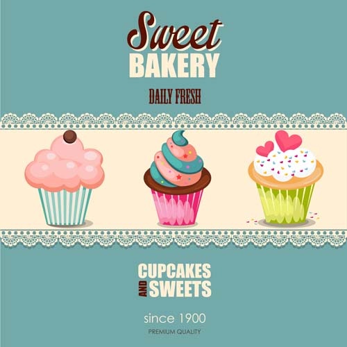 tarjeta Cupcake y dulce con el vector de encaje