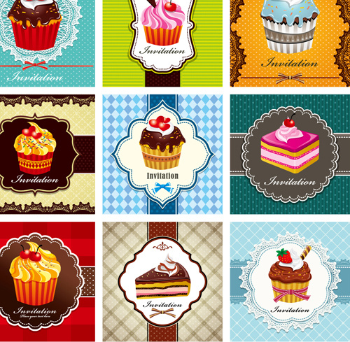 conjunto de vector de tarjeta Cupcake