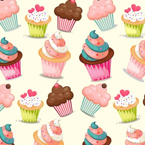 Cupcake dễ thương vector seamless pattern