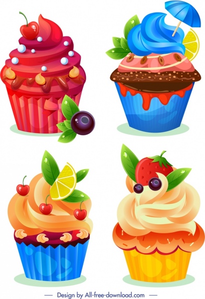 cupcake ikon template buah-buahan berwarna-warni dekorasi cokelat
