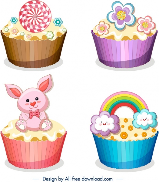 Ornamento sveglio per il design moderno colorato modelli icone Cupcake