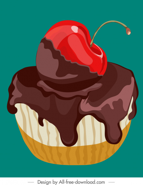 Cupcake-Malerei geschmolzene Schokoladenkirsche Dekor
