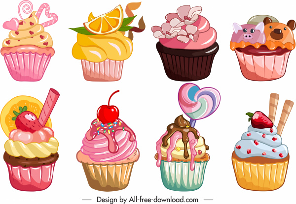 cupcakes icone collezione colorato classico gustoso arredamento