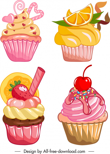 cupcakes biểu tượng đầy màu sắc trang trí phong cách cổ điển thiết kế