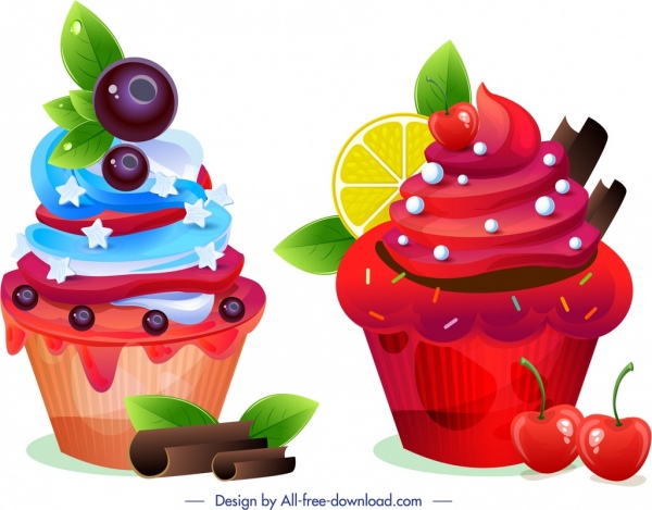 cupcakes ikon desain modern yang berwarna-warni buah dekorasi