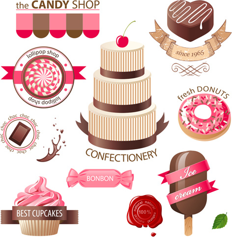 etichette di cupcakes con dolce vettoriale