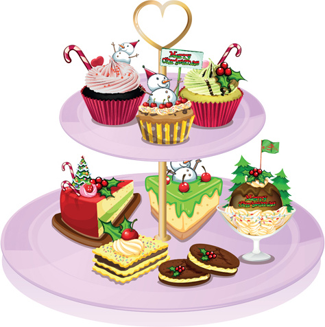 Cupcakes con elementi di vettore di Natale