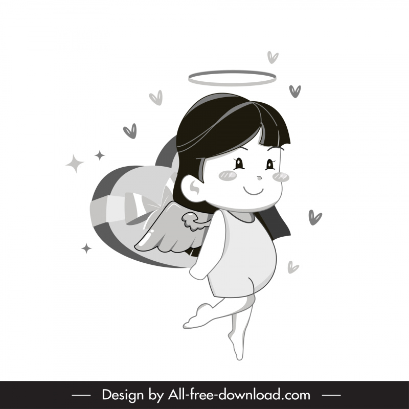 Cupido 4 bw icono lindo dibujo animado chica sketch