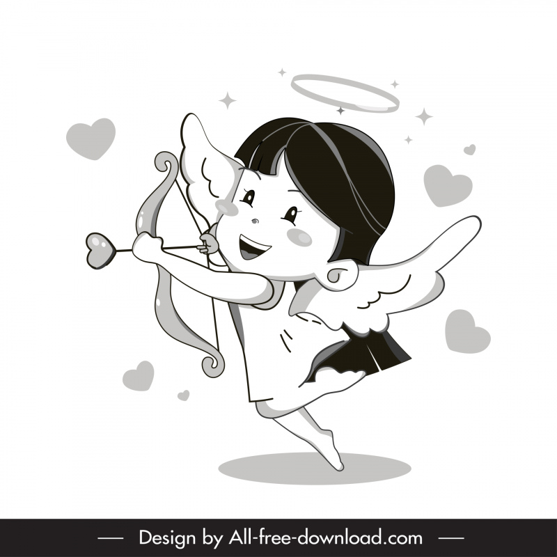 Cupidon 2 BW icône dynamique dessin animé personnage contour
