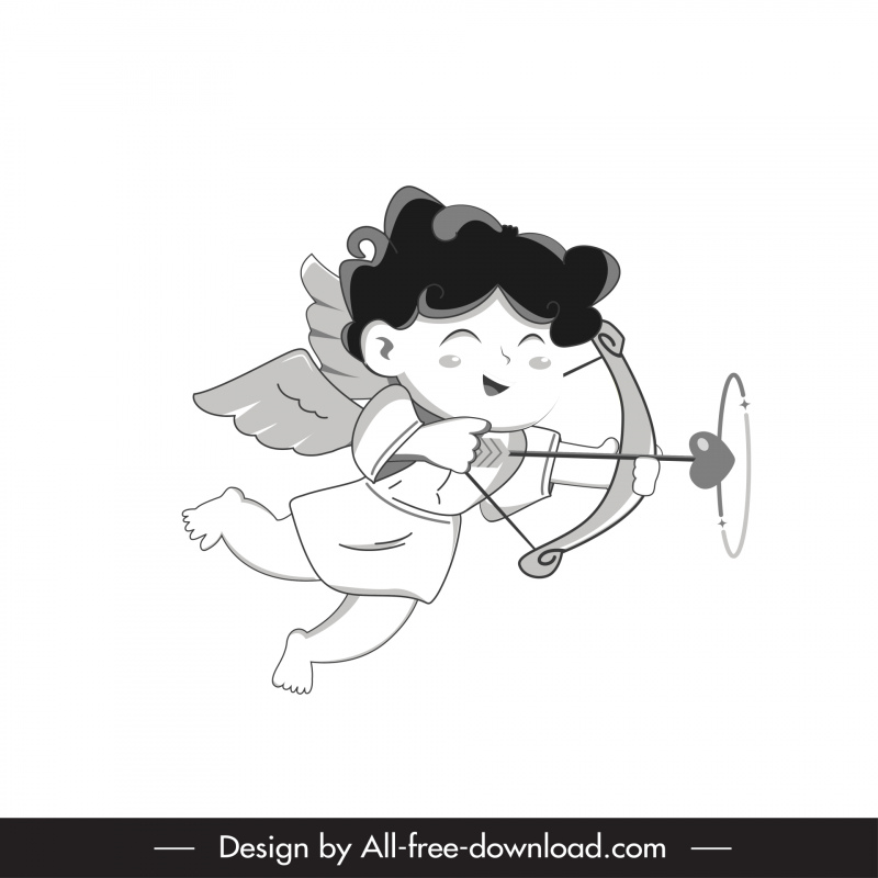 Cupidon 1 BW icône croquis de personnage de dessin animé drôle