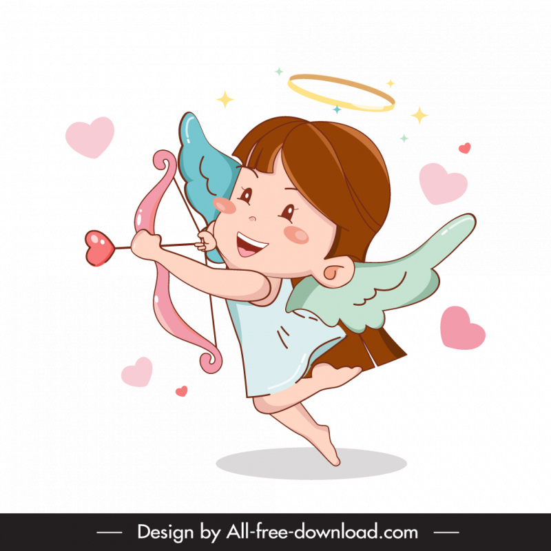 Cupidon icône mignon bébé fille croquis dessin animé conception