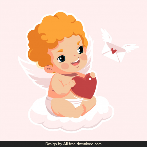 キューピッドアイコンかわいい翼を持つ少年スケッチ漫画のキャラクター