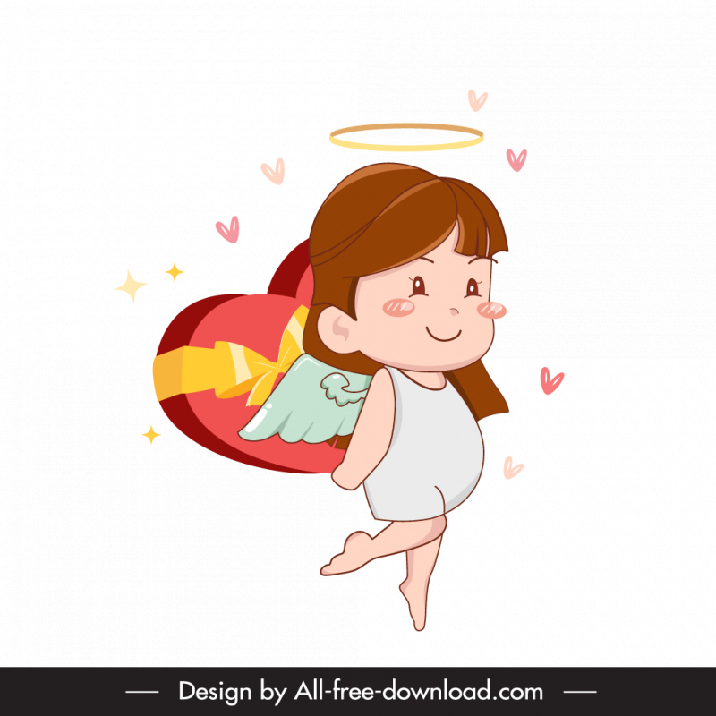 Cupido icono linda chica alada presente boceto Cupido icono linda chica alada presente boceto